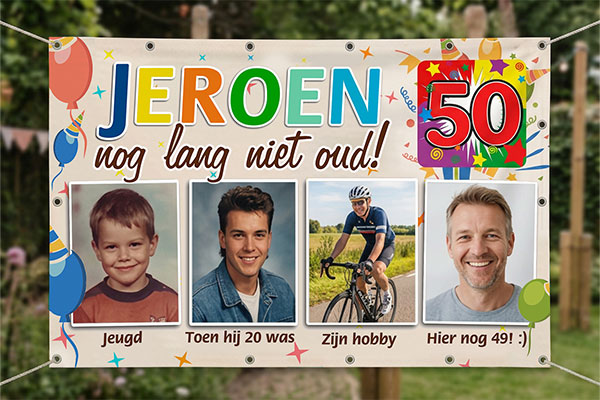 Abraham 50 jaar nog lang niet oud spandoek