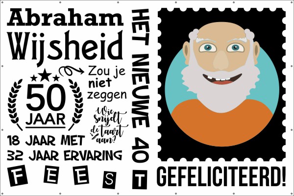 Abraham wijsheid 50 jaar verjaardag spandoek 