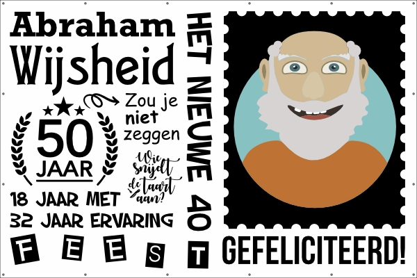 Abraham wijsheid 50 jaar verjaardag spandoek