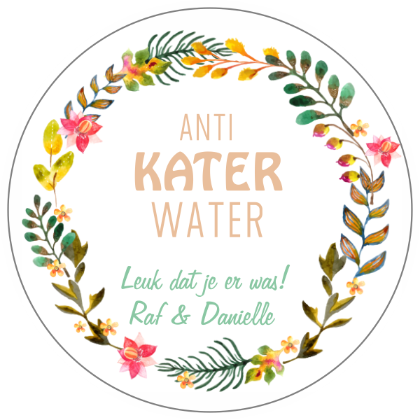 Anti kater water bloemenkrans sticker