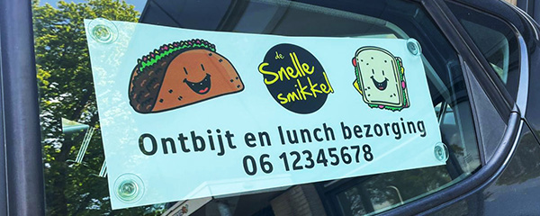 Auto banner ontbijt en lunch bezorging