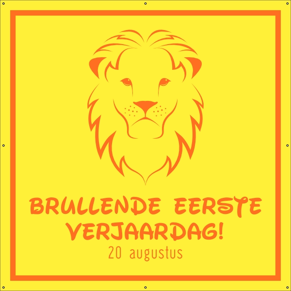 Brullende eerste verjaardag spandoek