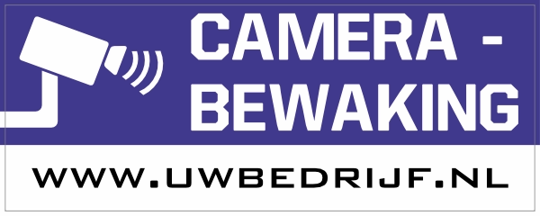 Camerabewaking sticker met website