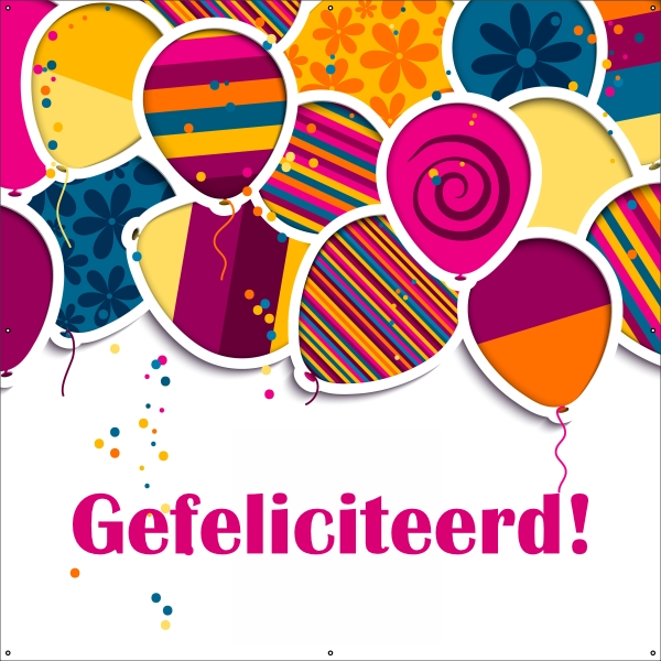 Gefeliciteerd spandoek ballonnen vrolijk