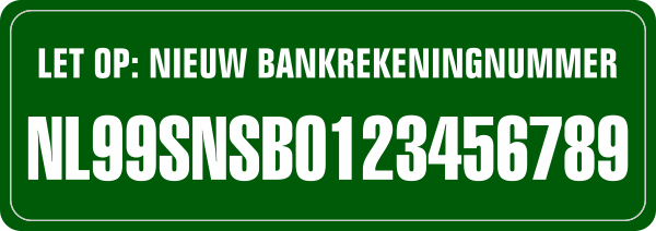 Nieuw Bankrekeningnummer sticker Donkergroen