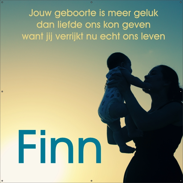 Jouw geboorte ons geluk spandoek