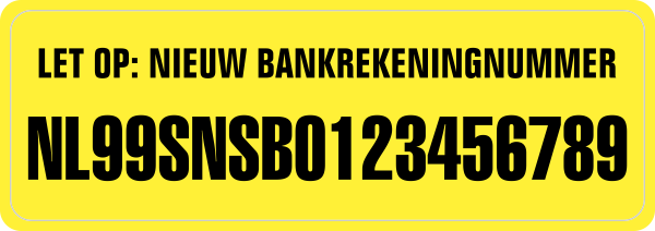 Nieuw Bankrekeningnummer sticker Geel