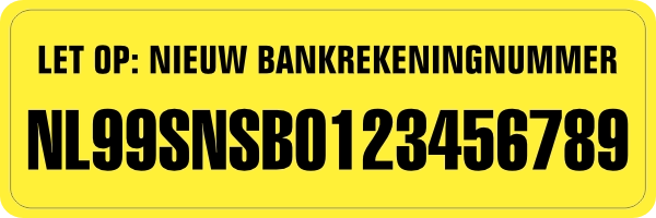 Nieuw Bankrekeningnummer sticker Geel