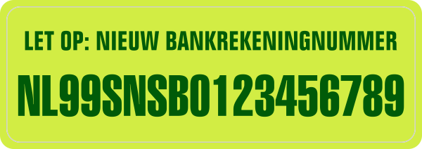 Nieuw Bankrekeningnummer sticker Groen