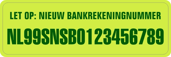 Nieuw Bankrekeningnummer sticker Groen