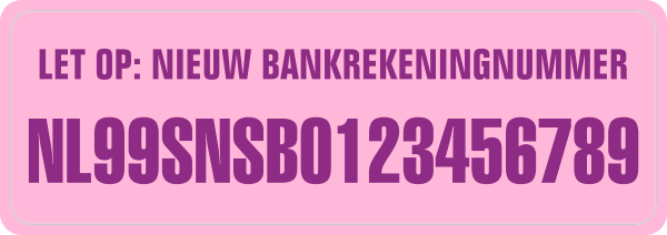Nieuw Bankrekeningnummer sticker Licht Roze