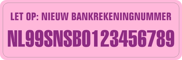 Nieuw Bankrekeningnummer sticker Licht Roze