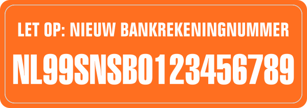 Nieuw Bankrekeningnummer sticker Oranje