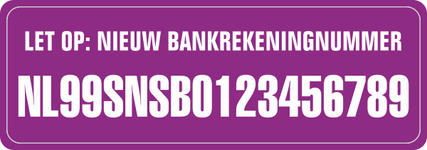 Nieuw Bankrekeningnummer sticker Paars