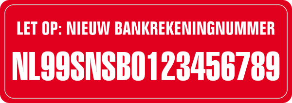 Nieuw Bankrekeningnummer sticker Rood