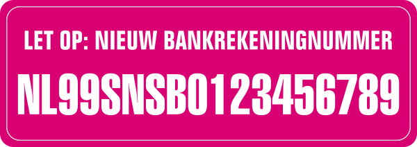 Nieuw Bankrekeningnummer sticker Roze