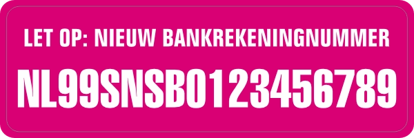 Nieuw Bankrekeningnummer sticker Roze