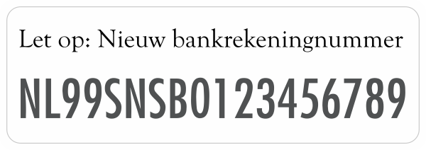 Nieuw Bankrekeningnummer sticker Schreef