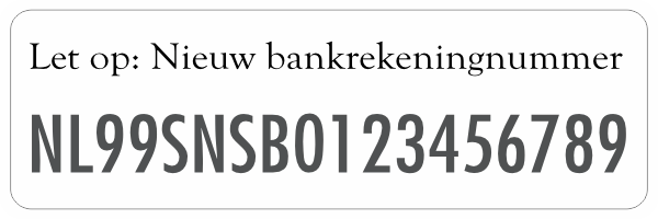 Nieuw Bankrekeningnummer sticker Schreef