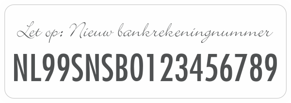 Nieuw Bankrekeningnummer sticker Siergrijs