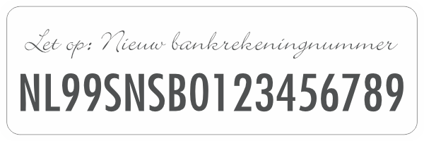 Nieuw Bankrekeningnummer sticker Siergrijs