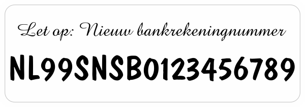 Nieuw Bankrekeningnummer sticker Sier