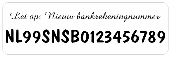 Nieuw Bankrekeningnummer sticker Sier