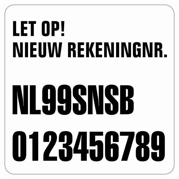 Let op! Nieuw Bankrekeningnummer sticker