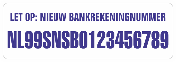 Nieuw Bankrekeningnummer sticker Wit/Donkerblauw