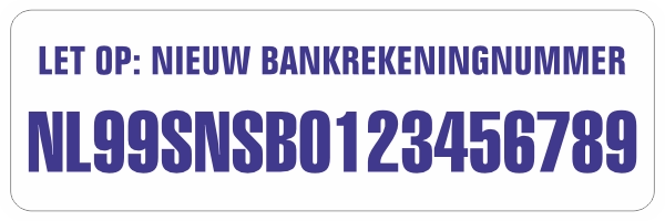 Nieuw Bankrekeningnummer sticker Wit/Donkerblauw