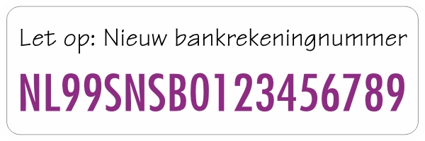 Nieuw Bankrekeningnummer sticker Wit/Paars