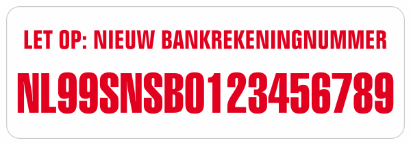Nieuw Bankrekeningnummer sticker Wit/Rood