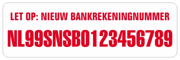 Nieuw Bankrekeningnummer sticker Wit/Rood