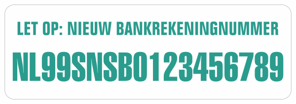 Nieuw Bankrekeningnummer sticker Wit/Turkoois