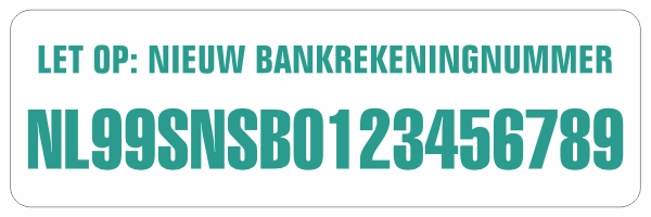 Nieuw Bankrekeningnummer sticker Wit/Turkoois