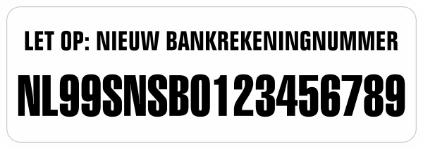 Nieuw Bankrekeningnummer sticker Wit/Zwart