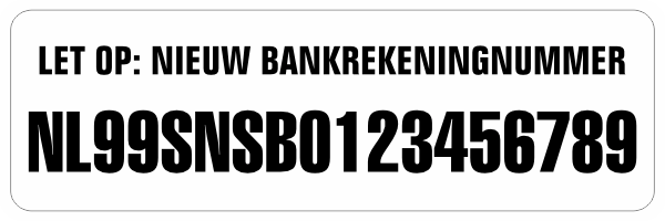 Nieuw Bankrekeningnummer sticker Wit/Zwart