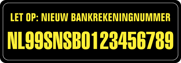 Nieuw Bankrekeningnummer sticker Zwart/Geel