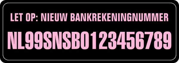 Nieuw Bankrekeningnummer sticker Zwart/Roze