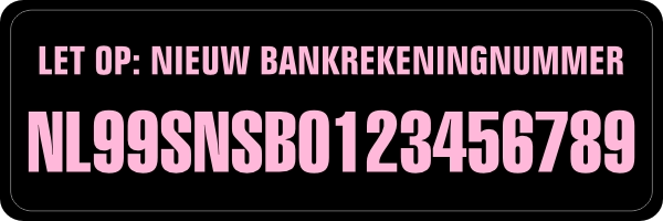 Nieuw Bankrekeningnummer sticker Zwart/Roze