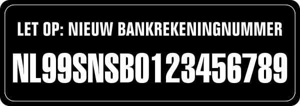 Nieuw Bankrekeningnummer sticker Zwart/Wit