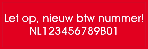 Sticker nieuw BTW nummer Rood