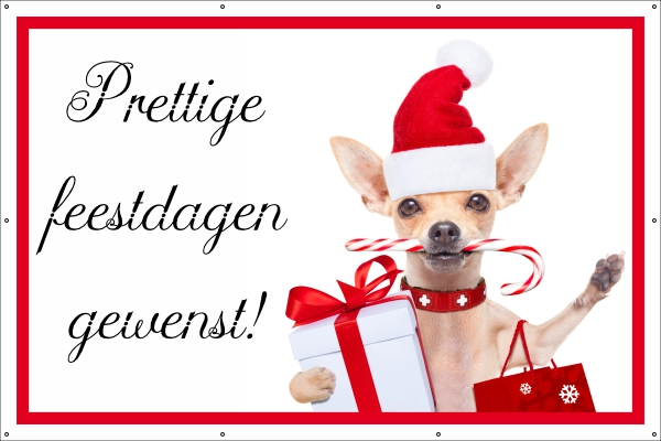 Prettige feestdagen gewenst hondje spandoek