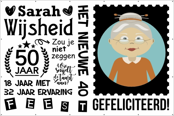 Sarah wijsheid 50 jaar verjaardag spandoek