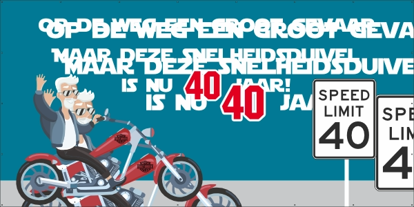 Snelheidsduivel 40 jaar spandoek