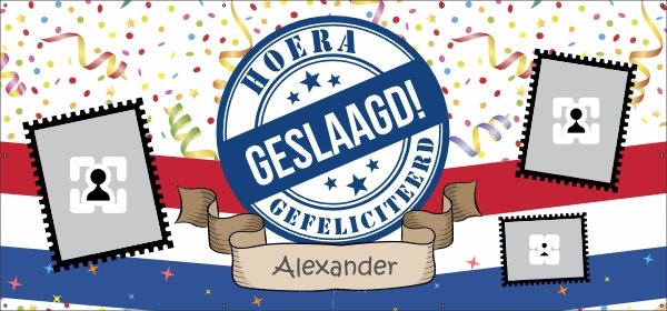 Spandoek geslaagd confetti - Met naam en fotos