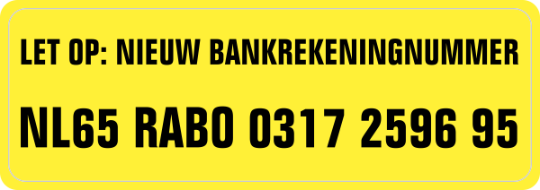 Nieuw Bankrekeningnummer sticker Geel