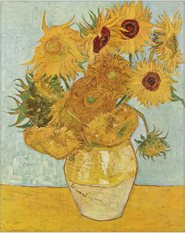 Vaas met 12 zonnebloemen decoratiebord