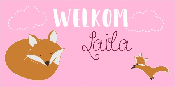 Welkom kindje roze spandoek