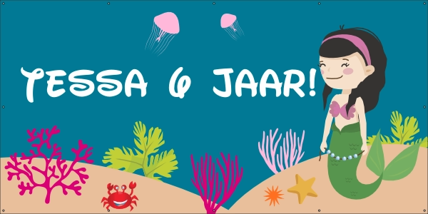 Zeemeermin verjaardag spandoek